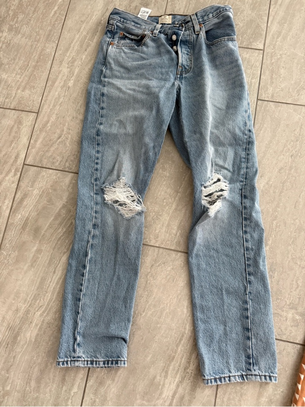 Levi's Light Blue Distressed Straight-Leg Jeans